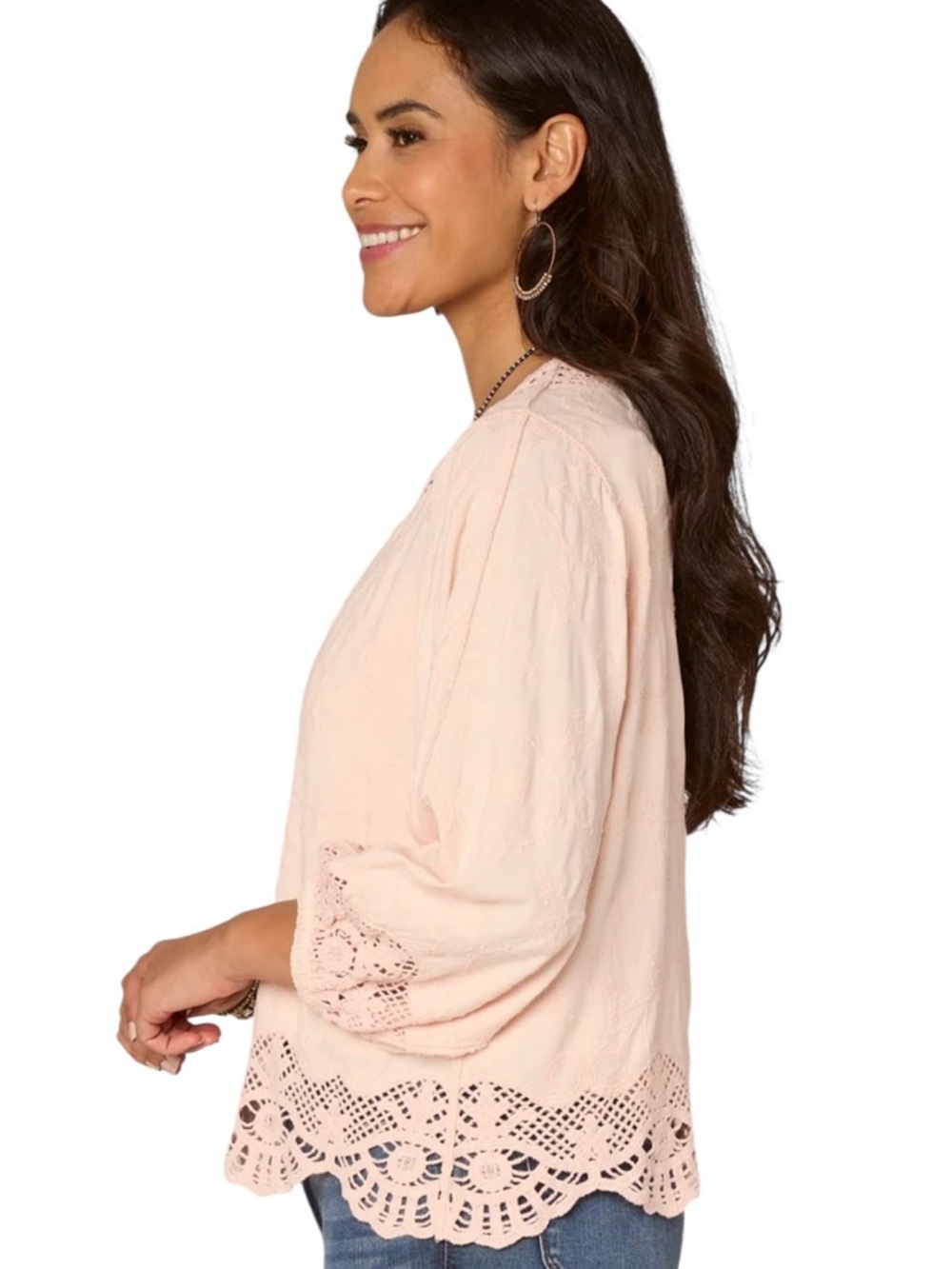 Democracy Blush Pink Crochet-Trim Cardigan Sweater - Picture 2 of 5